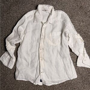 100% Linen Button Down Shirt | Baby Cross | White | Lightweight Summer Top